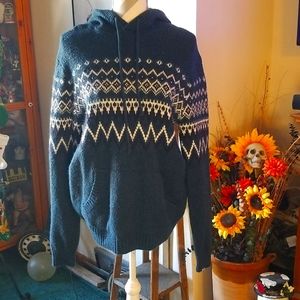 Old Navy Women Blue & White Aztec Pullover Hoodie M